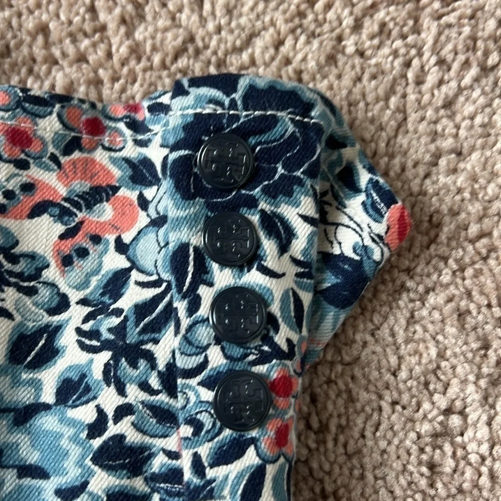 Tory Burch Emmy Ankle Skinny Jeans Blue Lake Kyoto Floral Print